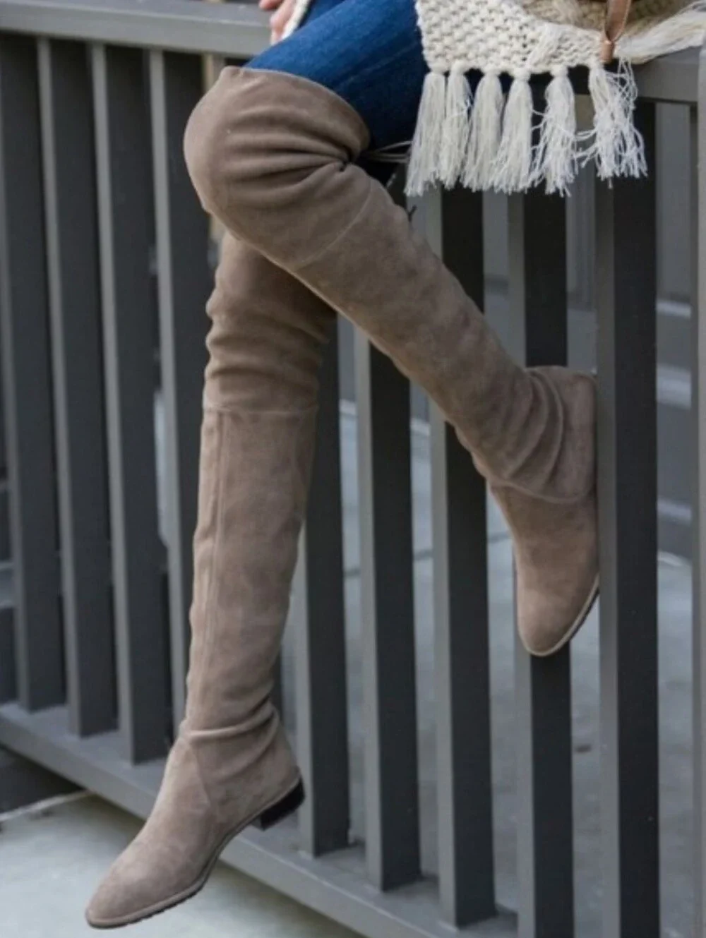Stuart Weitzman Lowland Suede Over-The-Knee Boots - Taupe/Beige Size 39